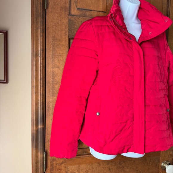 LOFT Red Puffer Jacket w/Zipper & Snap Close Medium - Picture 7 of 16